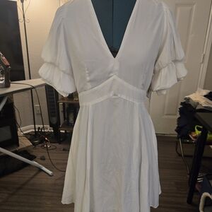 STATE White Puff Sleeve Mini Dress